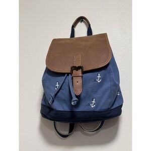 Vtg LL Bean Boat & Tote Bag - Rare Backpack Bag Embroidery Anchors & Leather